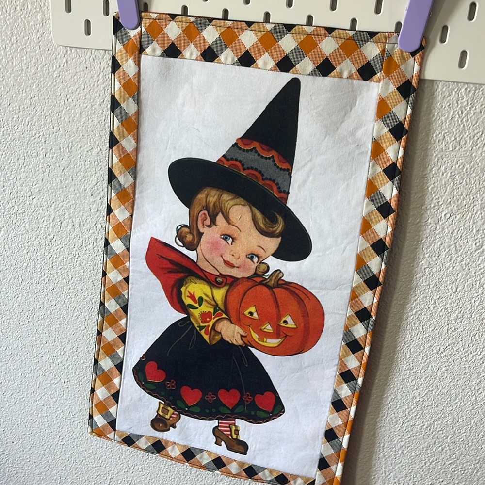Hand made fabric panel border using cute Halloween vintage panel